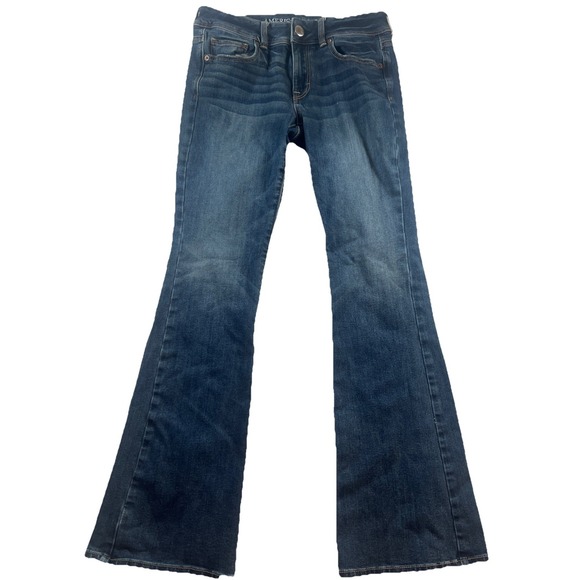 American Eagle Jeans Womens 4 Short Kick Boot Low Rise Stretch Dark Wash - Picture 1 of 11